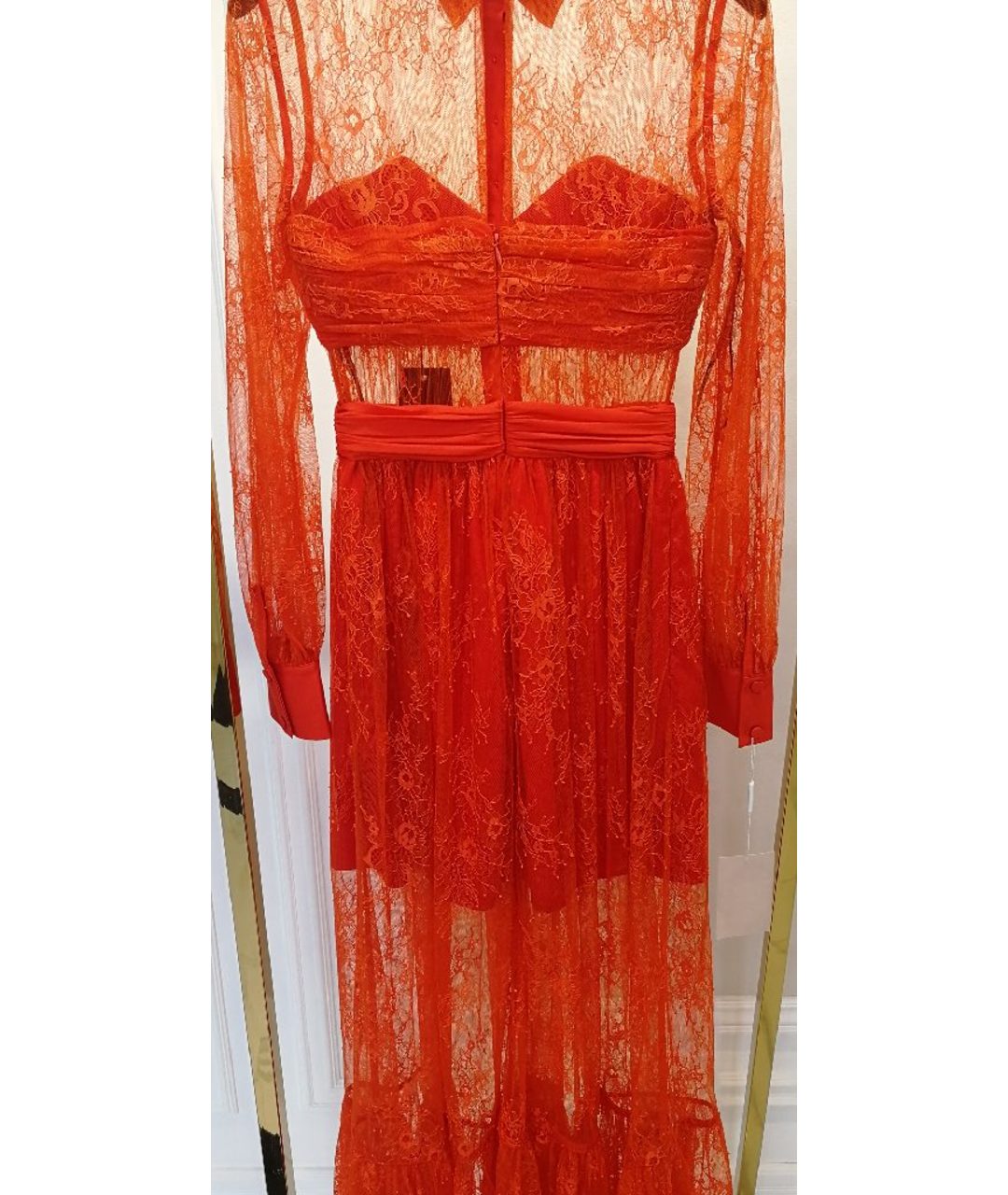 SELF-PORTRAIT Коралловое вискозное платье, фото 5