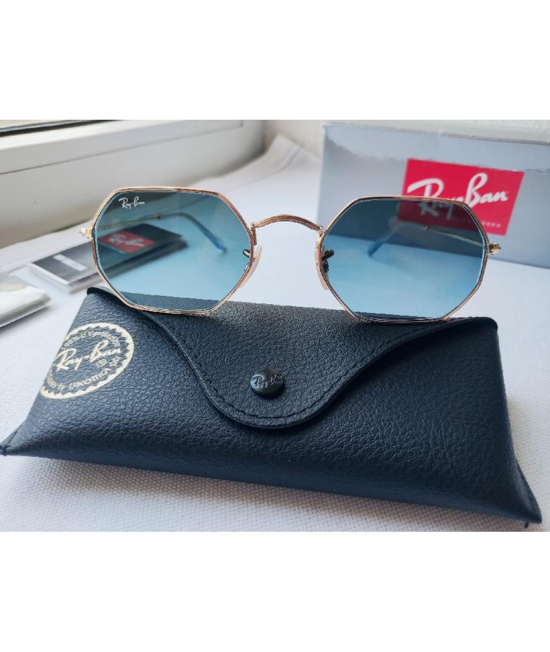 RAY BAN Золотые металлические солнцезащитные очки, фото 3