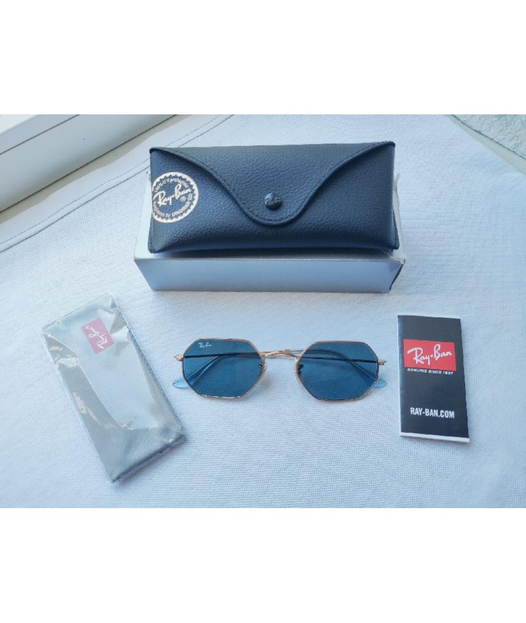 RAY BAN Золотые металлические солнцезащитные очки, фото 8