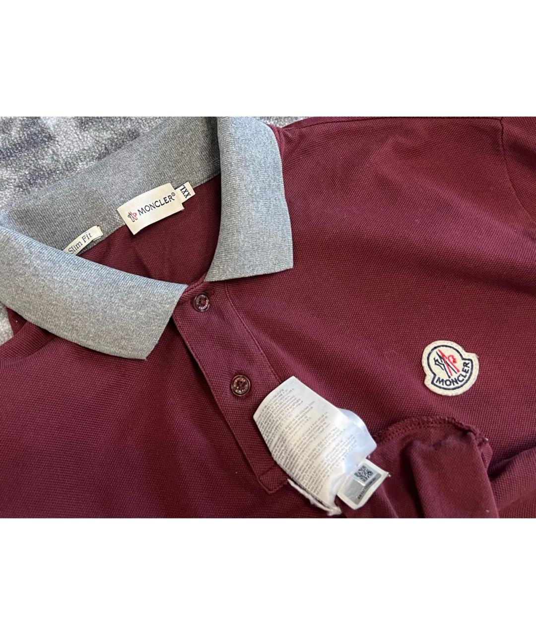 MONCLER Бордовое хлопковое поло с длинным рукавом, фото 5