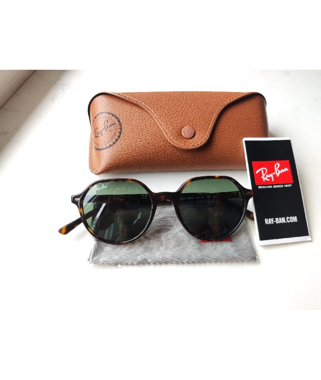 RAY BAN Коричневые пластиковые солнцезащитные очки, фото 2