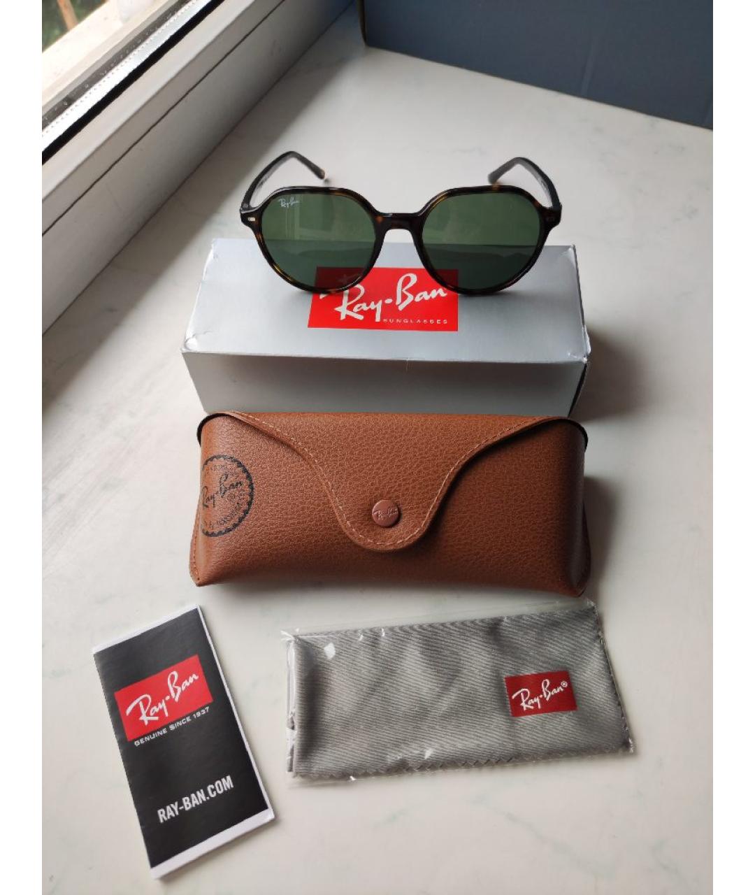RAY BAN Коричневые пластиковые солнцезащитные очки, фото 8