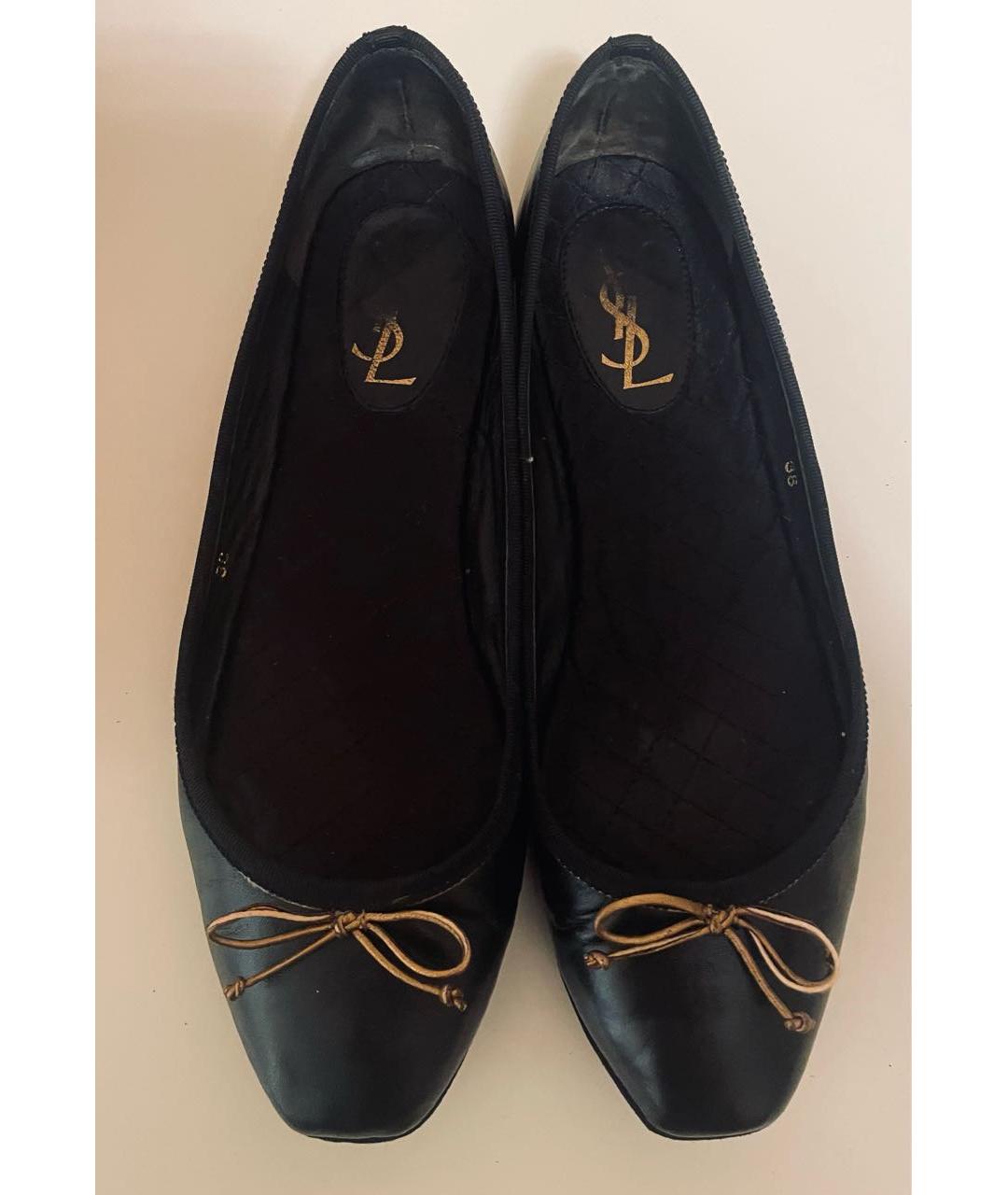 SAINT LAURENT Черные кожаные балетки, фото 2