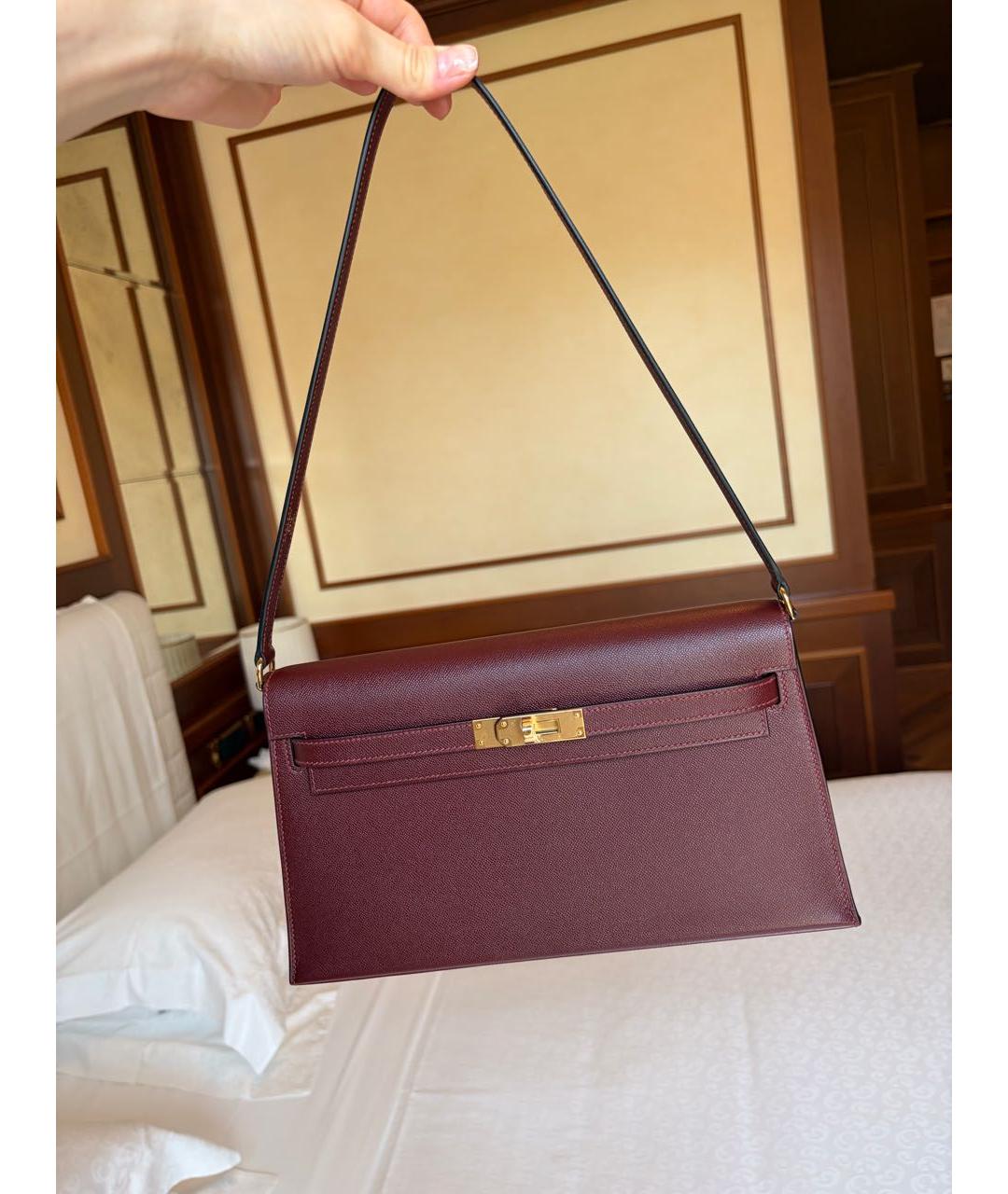 HERMES Бордовая кожаная сумка через плечо, фото 3
