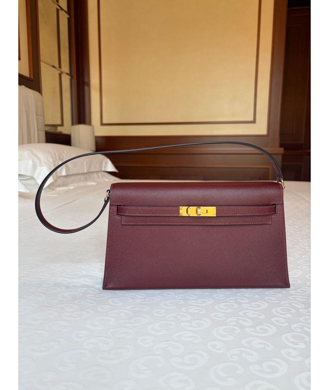 HERMES Бордовая кожаная сумка через плечо, фото 4
