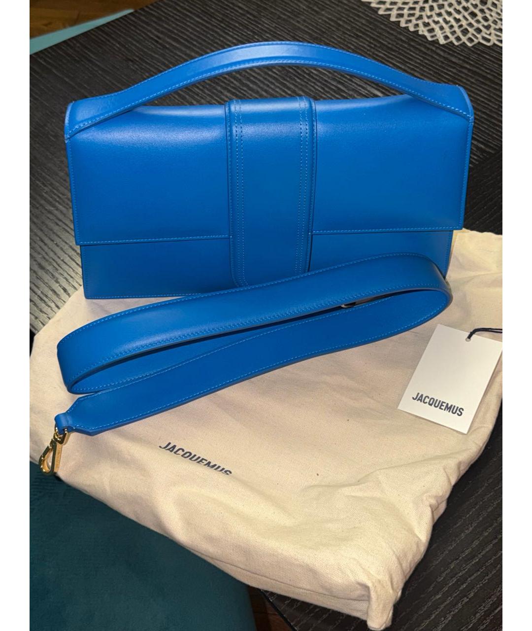 JACQUEMUS Синяя кожаная сумка с короткими ручками, фото 7