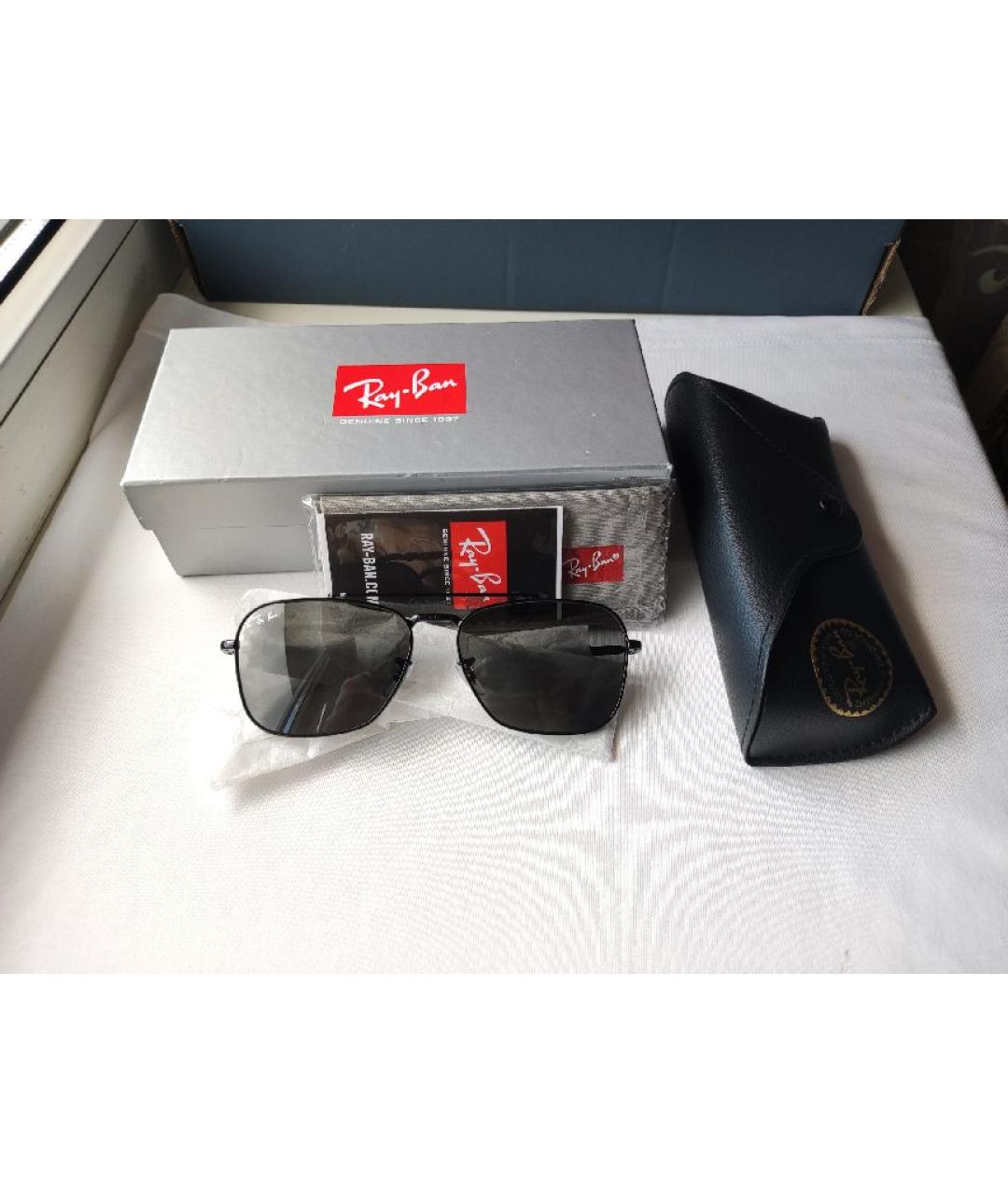 RAY BAN Черные металлические солнцезащитные очки, фото 2