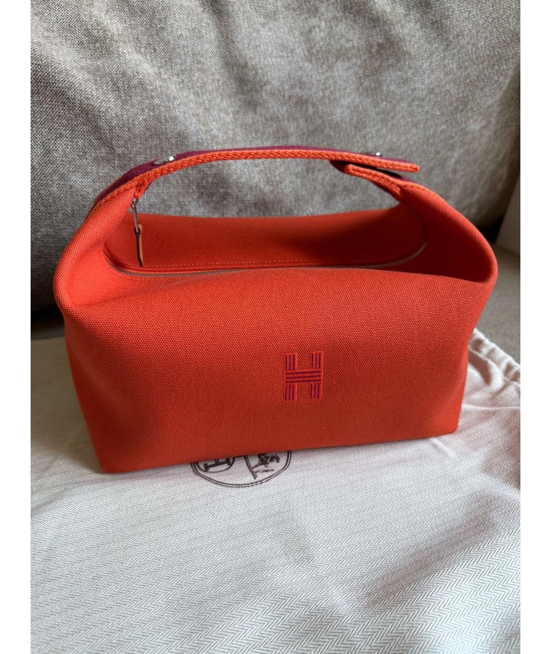 HERMES Оранжевая хлопковая косметичка, фото 5
