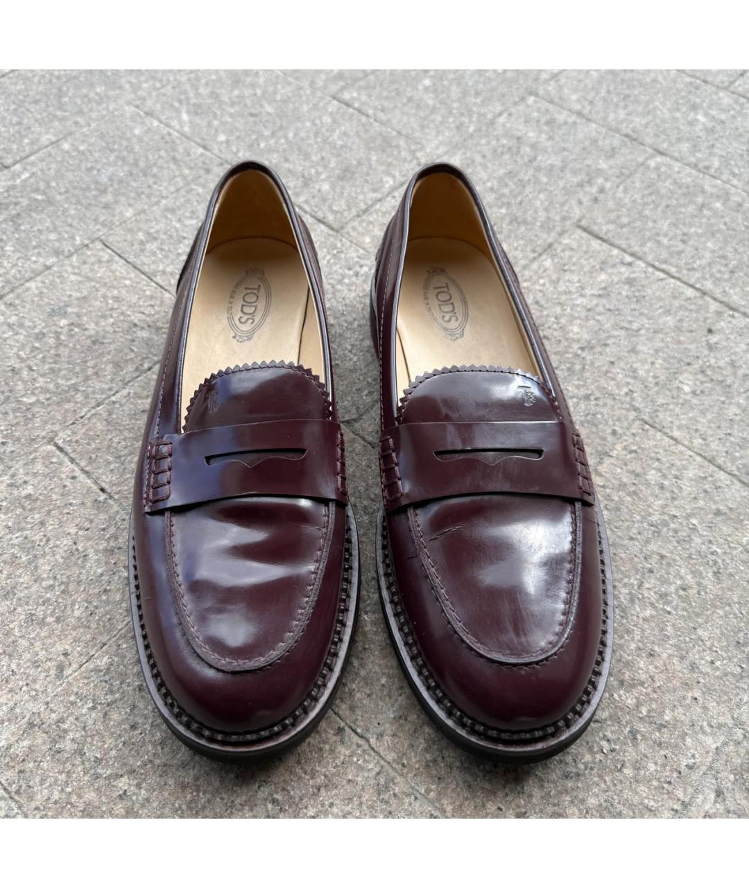 TOD'S Бордовые лоферы из лакированной кожи, фото 7