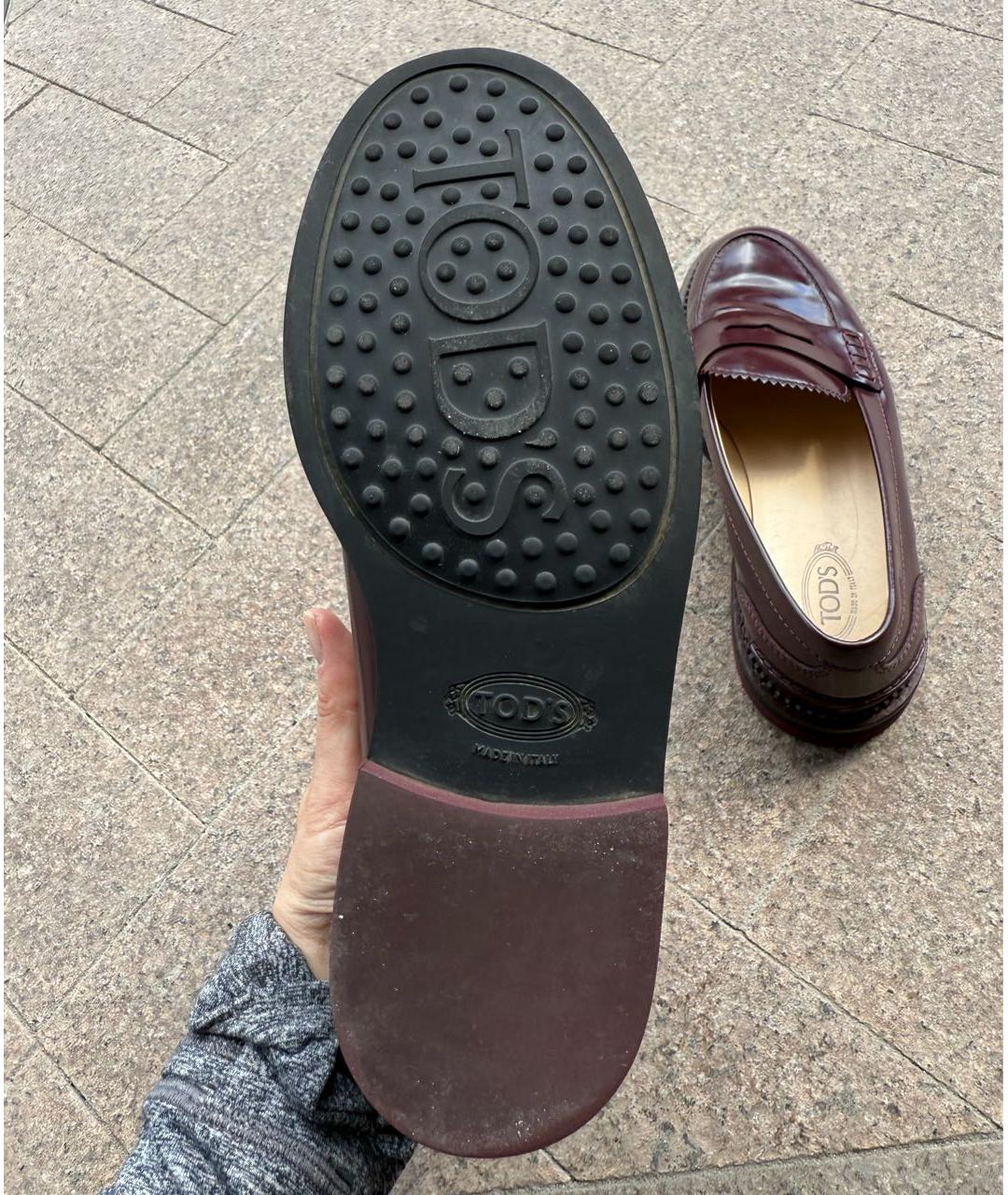 TOD'S Бордовые лоферы из лакированной кожи, фото 6