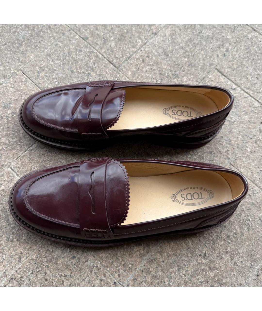 TOD'S Бордовые лоферы из лакированной кожи, фото 2