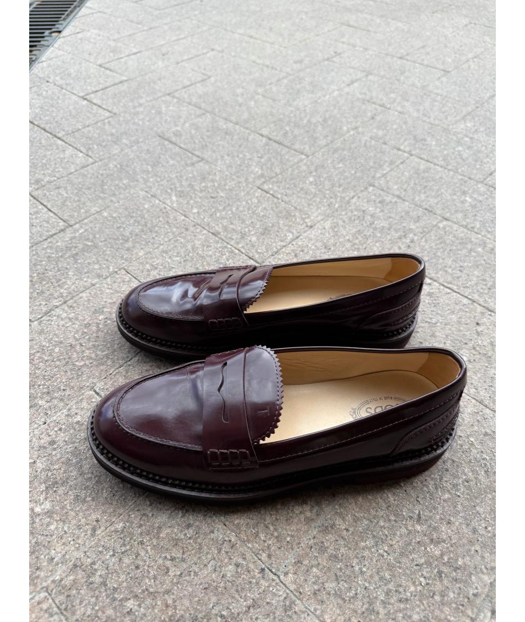 TOD'S Бордовые лоферы из лакированной кожи, фото 5