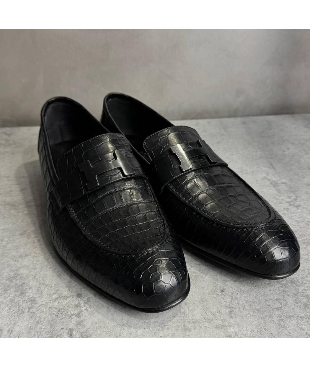HERMES Черные лоферы из экзотической кожи, фото 9