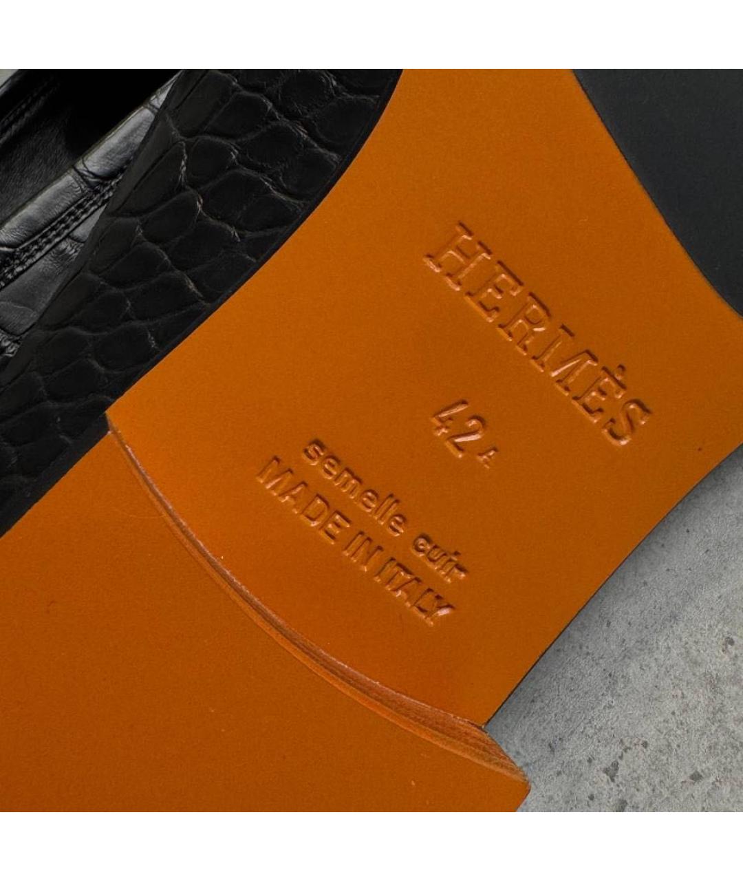 HERMES Черные лоферы из экзотической кожи, фото 8