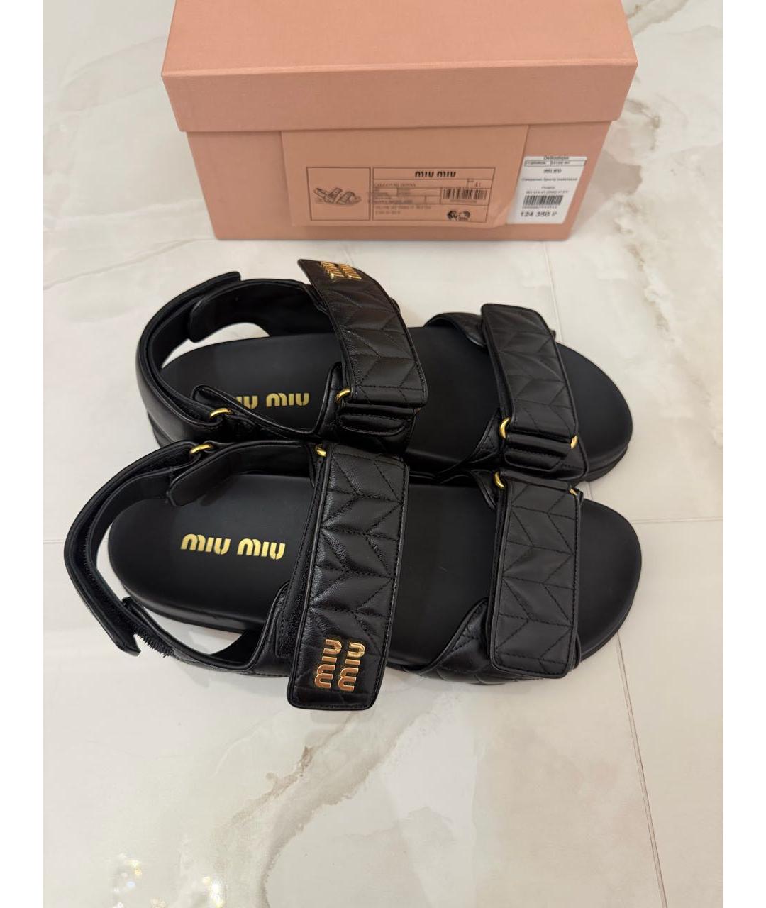 MIU MIU Черные кожаные сандалии, фото 3