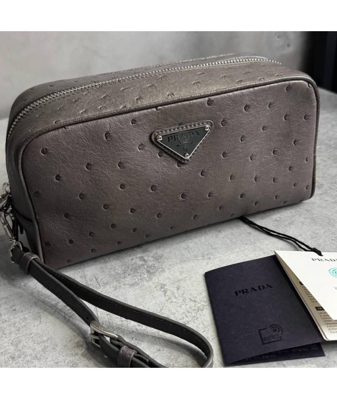 PRADA Серая барсетка из экзотической кожи, фото 7