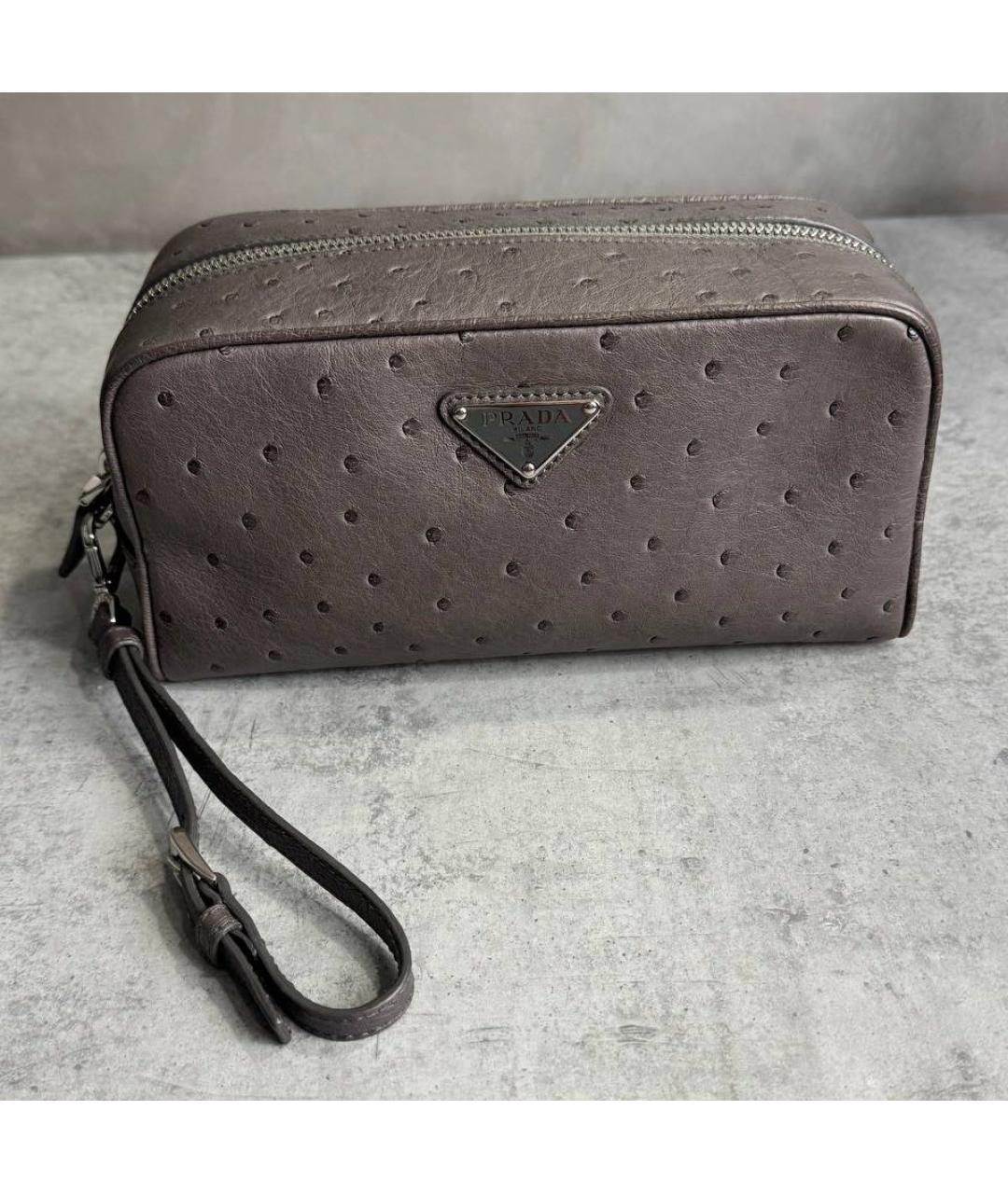 PRADA Серая барсетка из экзотической кожи, фото 9