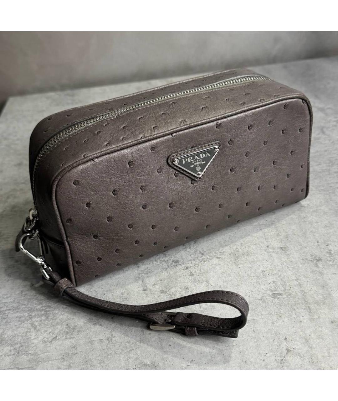 PRADA Серая барсетка из экзотической кожи, фото 2