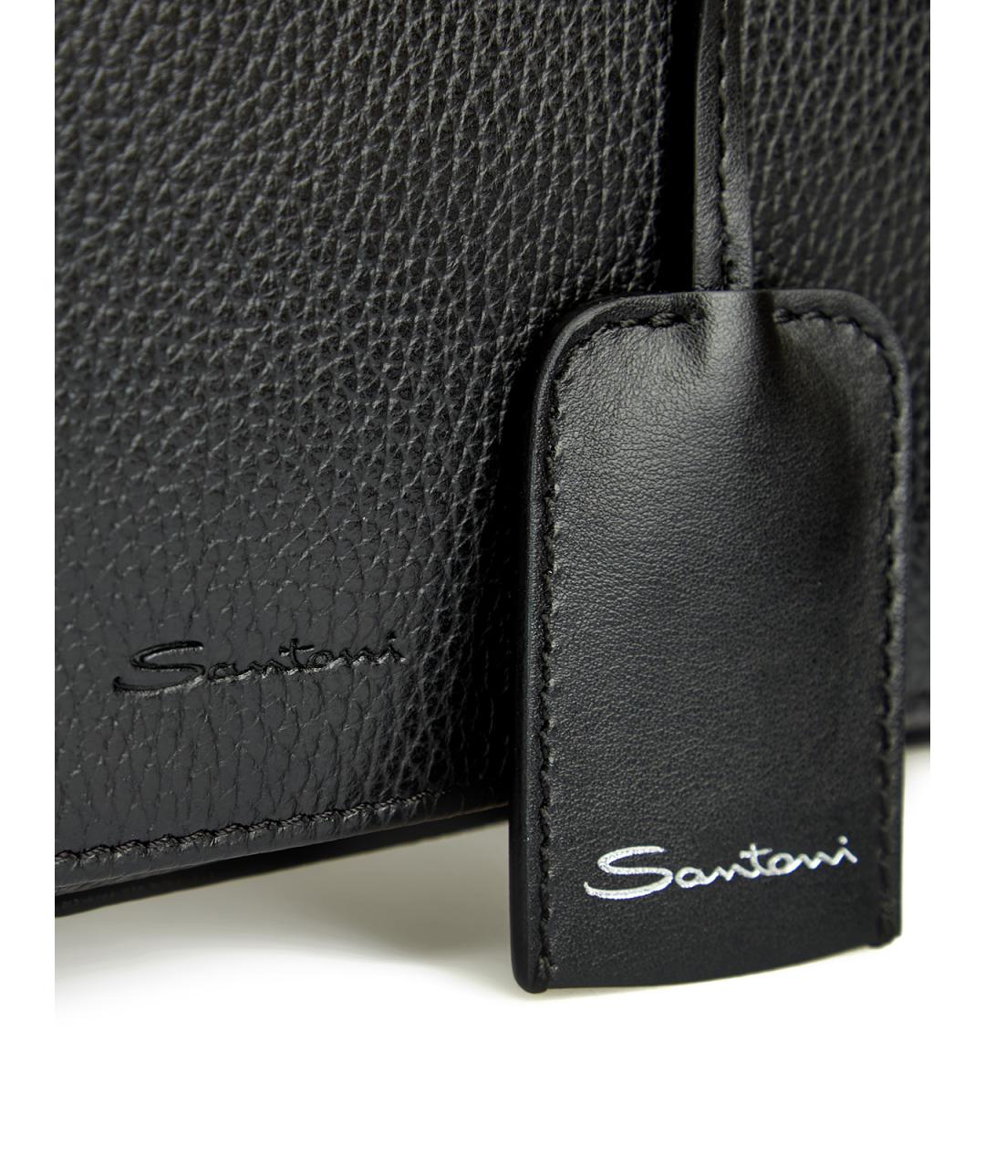 SANTONI Черная кожаная барсетка, фото 6