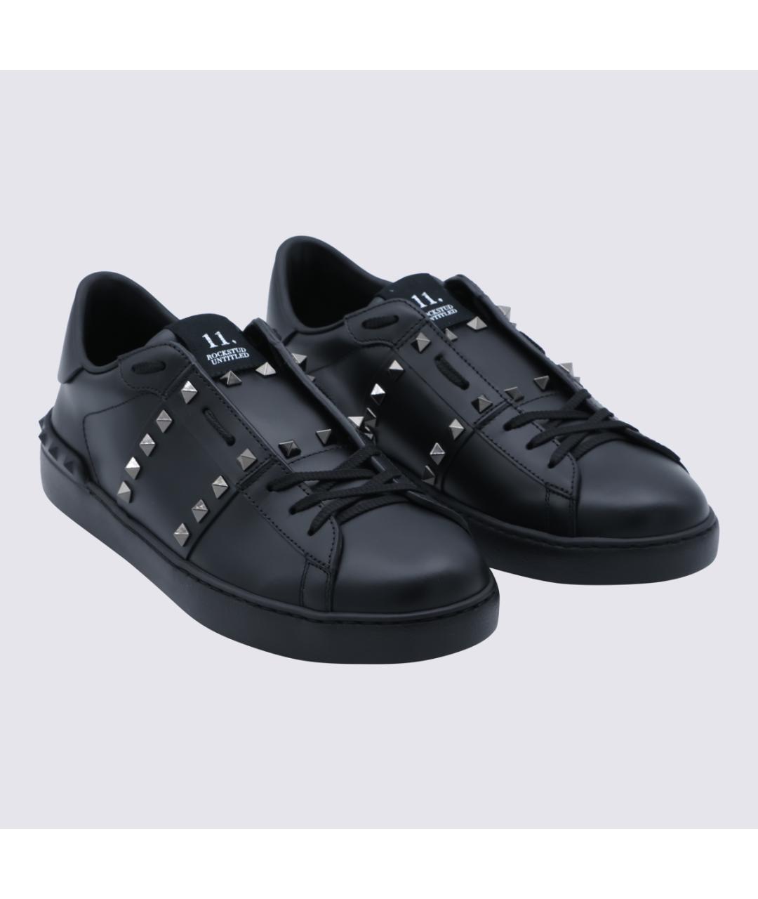 VALENTINO Черные кожаные низкие кроссовки / кеды, фото 2