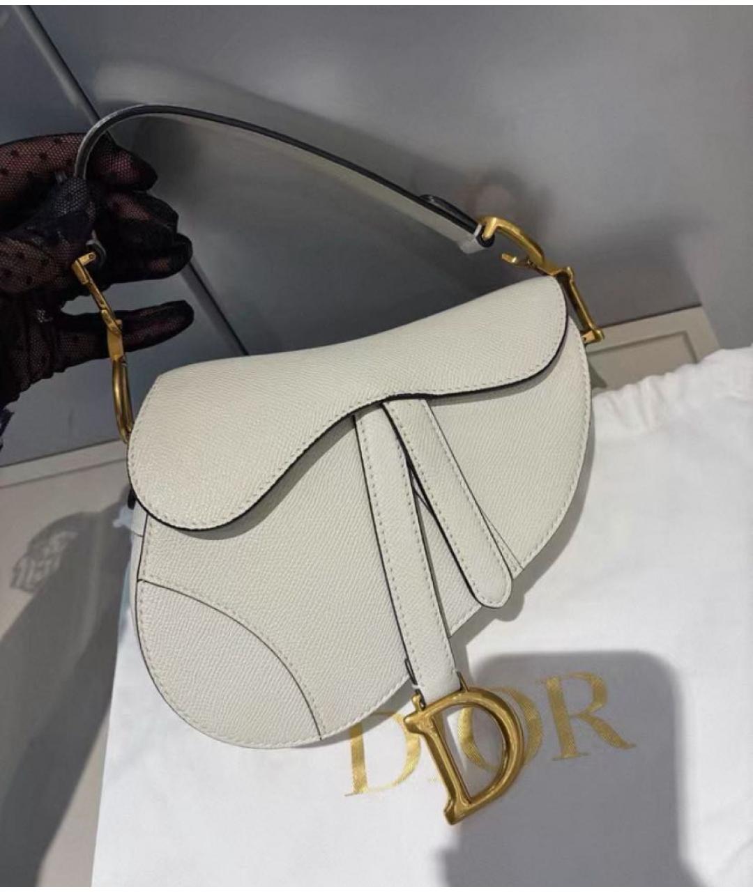 CHRISTIAN DIOR Белая кожаная сумка с короткими ручками, фото 2
