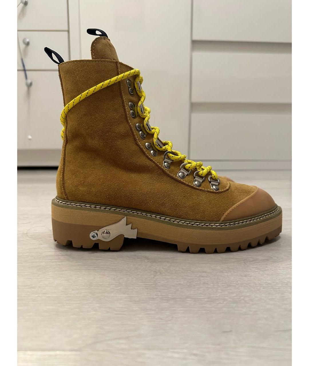 OFF-WHITE Горчичные замшевые ботинки, фото 5