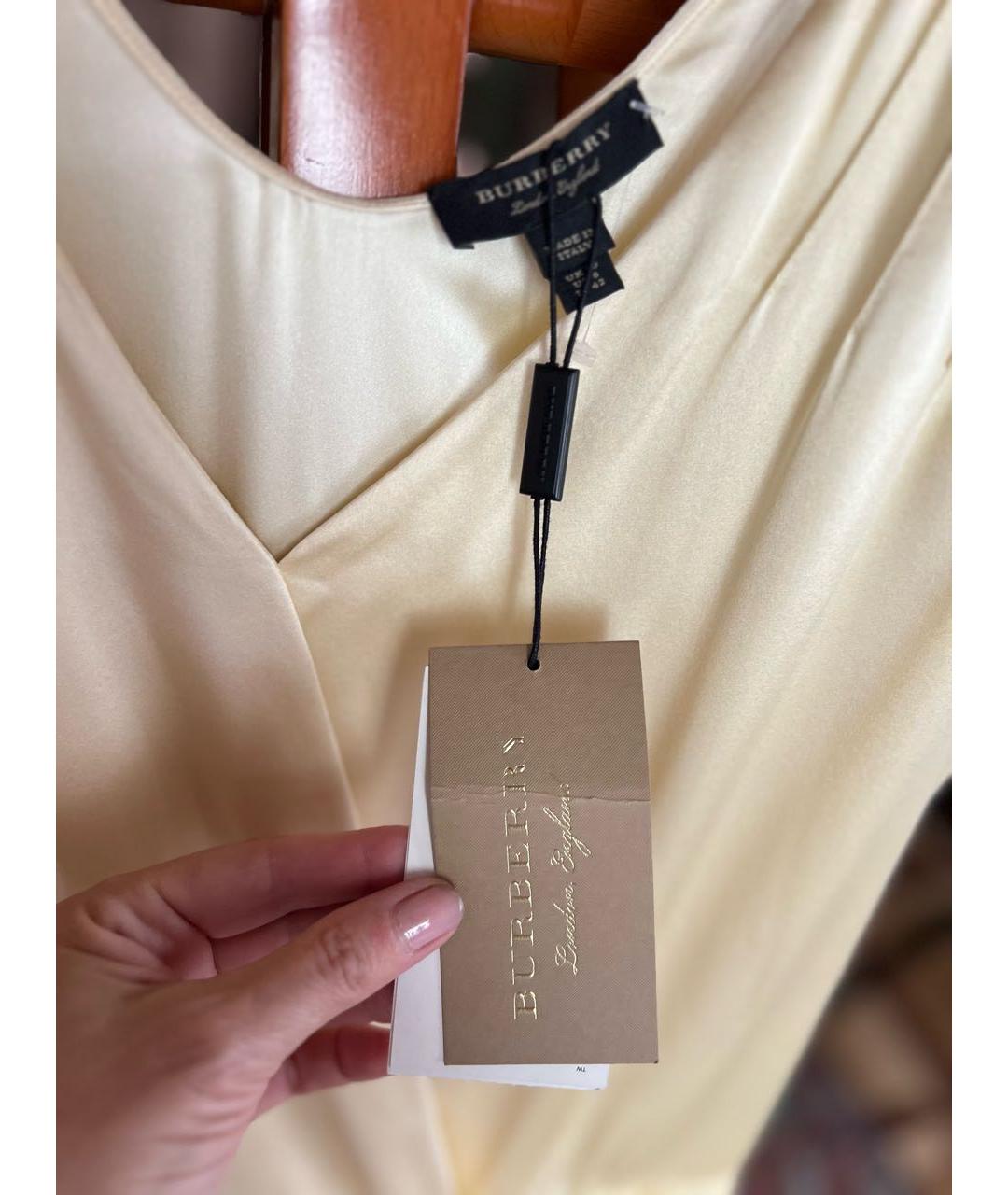 BURBERRY Желтое шелковое коктейльное платье, фото 4