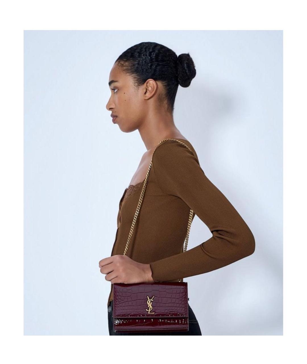 SAINT LAURENT Бордовая кожаная сумка через плечо, фото 3