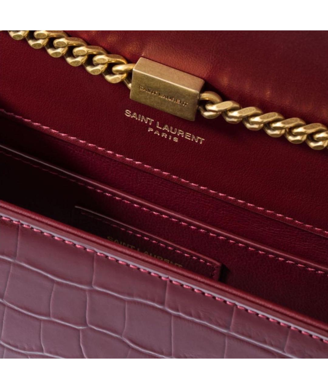 SAINT LAURENT Бордовая кожаная сумка через плечо, фото 2