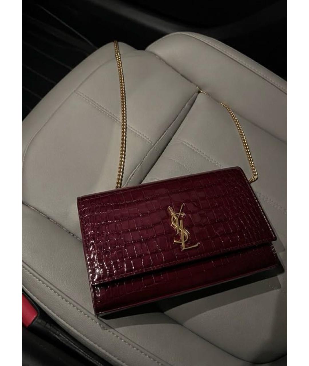 SAINT LAURENT Бордовая кожаная сумка через плечо, фото 8