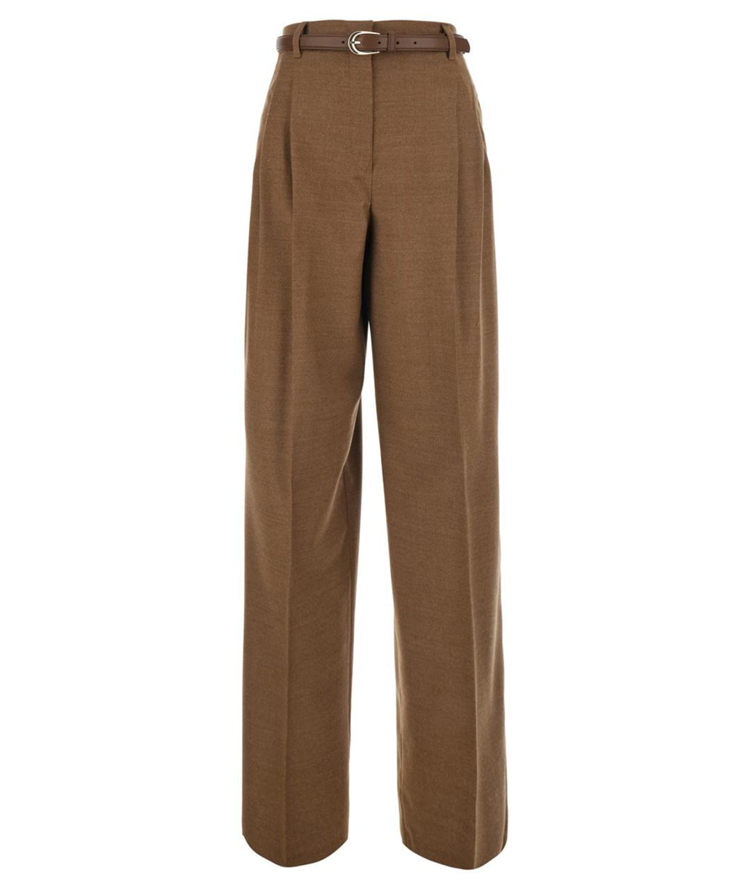 MAX MARA STUDIO Коричневые шерстяные прямые брюки, фото 1