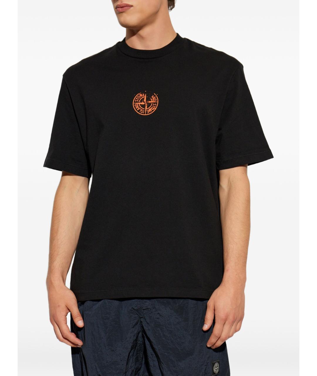 STONE ISLAND Черная хлопковая футболка, фото 5