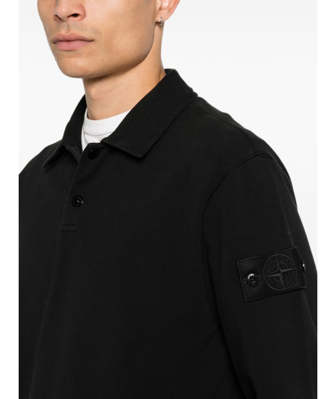 STONE ISLAND Черное хлопковое поло с длинным рукавом, фото 5