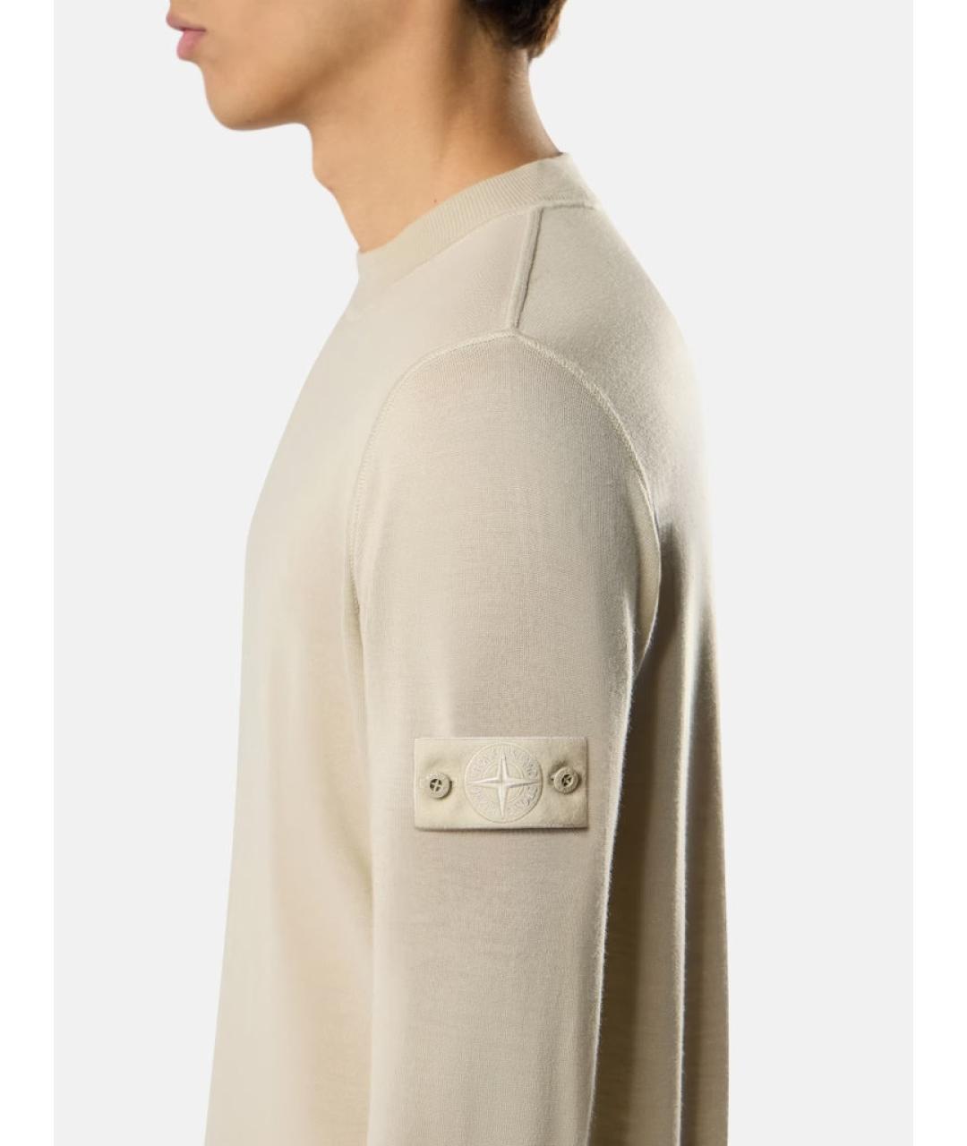STONE ISLAND Бежевый шерстяной джемпер / свитер, фото 2