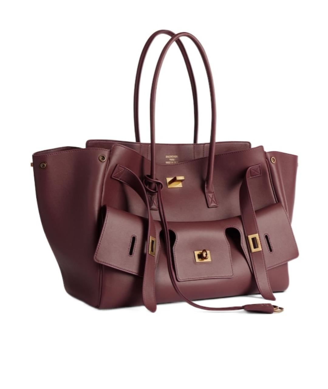 BALENCIAGA Бордовая кожаная сумка тоут, фото 1