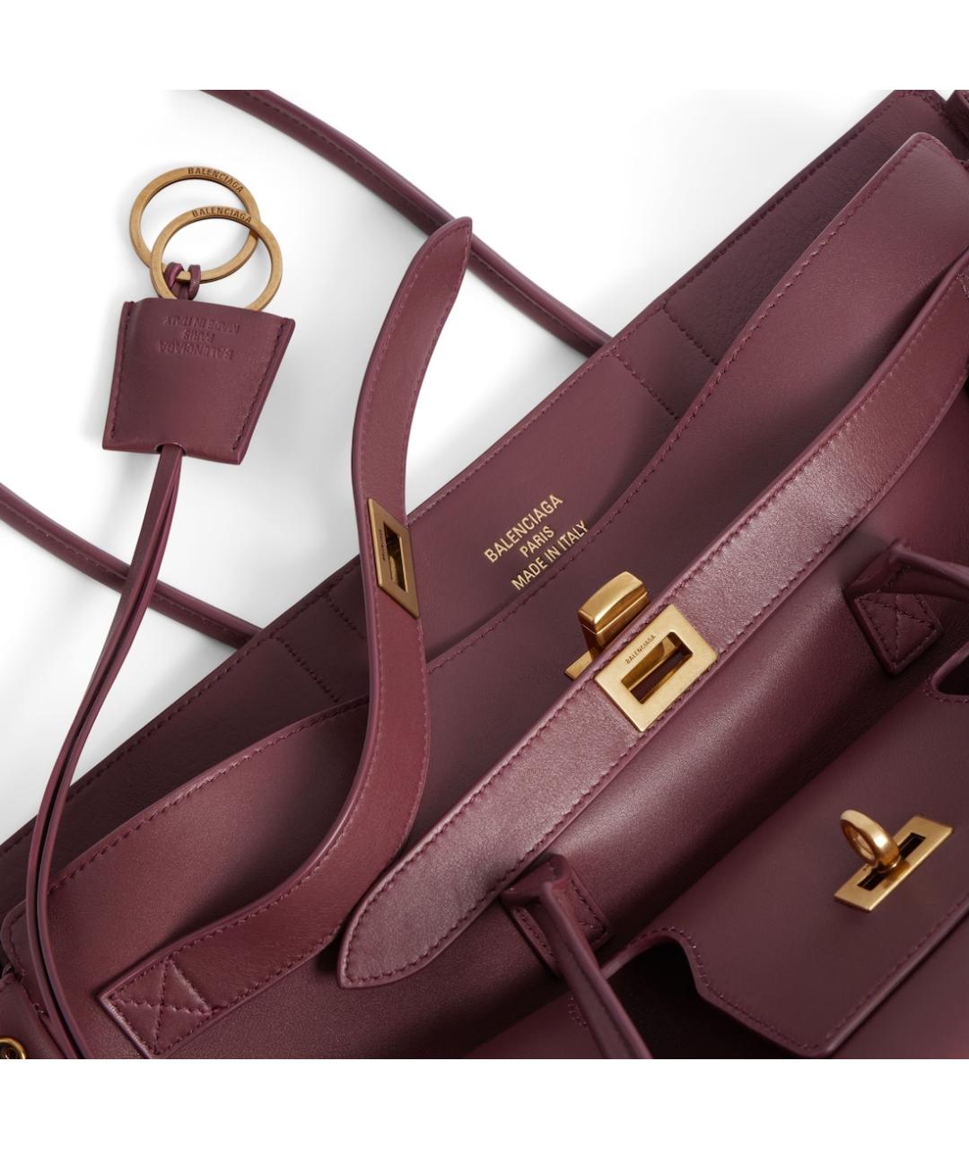 BALENCIAGA Бордовая кожаная сумка тоут, фото 3