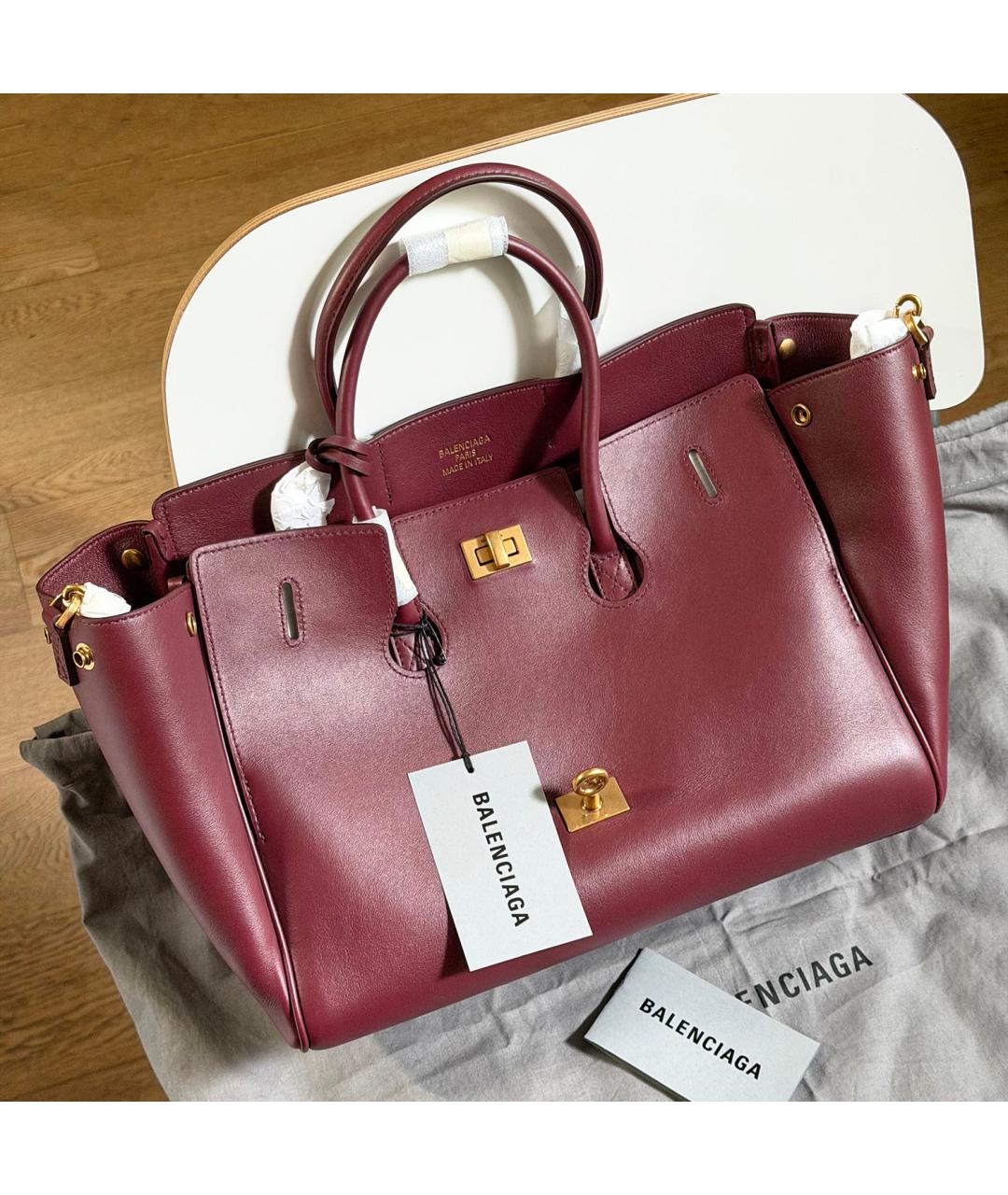 BALENCIAGA Бордовая кожаная сумка тоут, фото 5