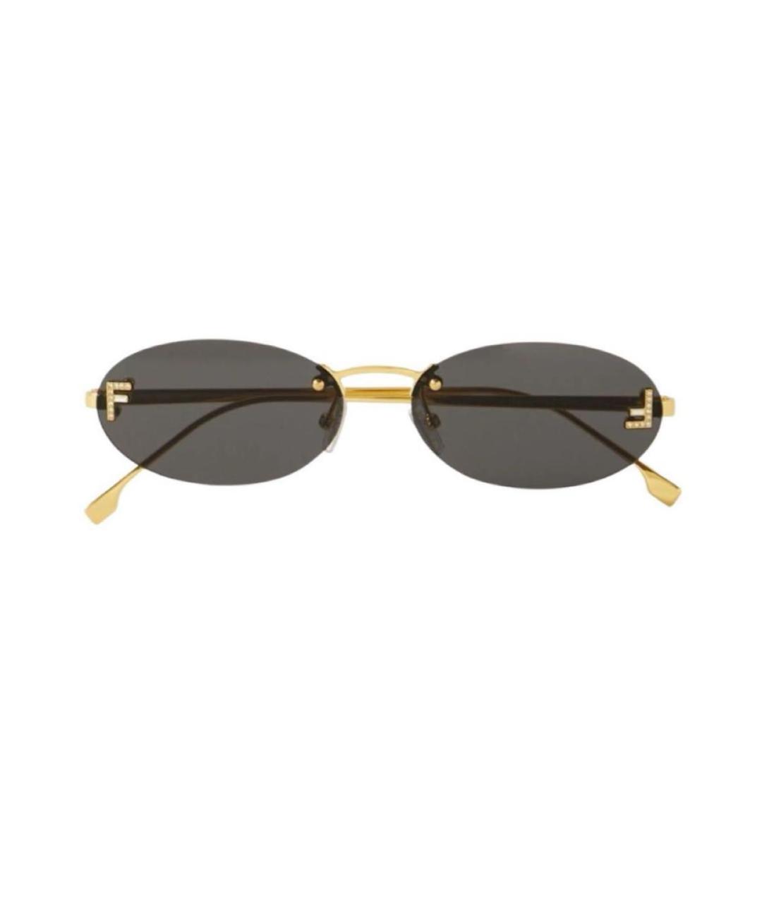 FENDI Золотые металлические солнцезащитные очки, фото 5