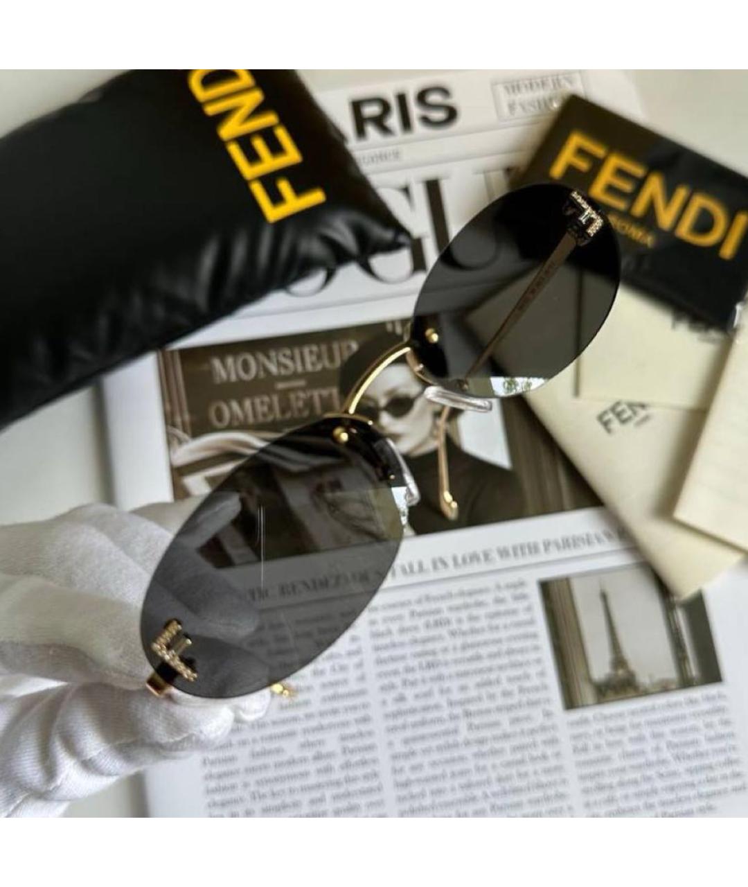 FENDI Золотые металлические солнцезащитные очки, фото 3
