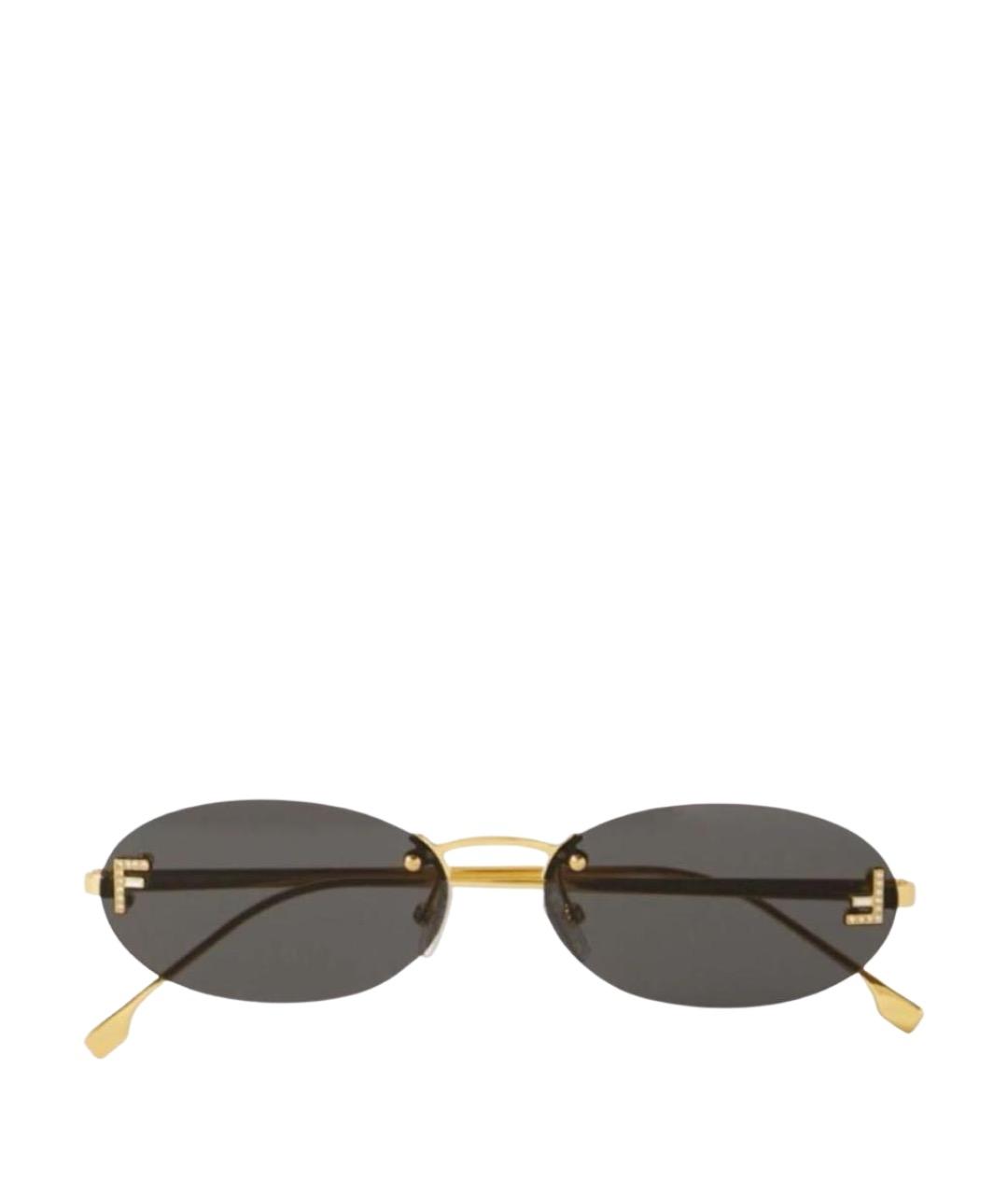 FENDI Золотые металлические солнцезащитные очки, фото 1