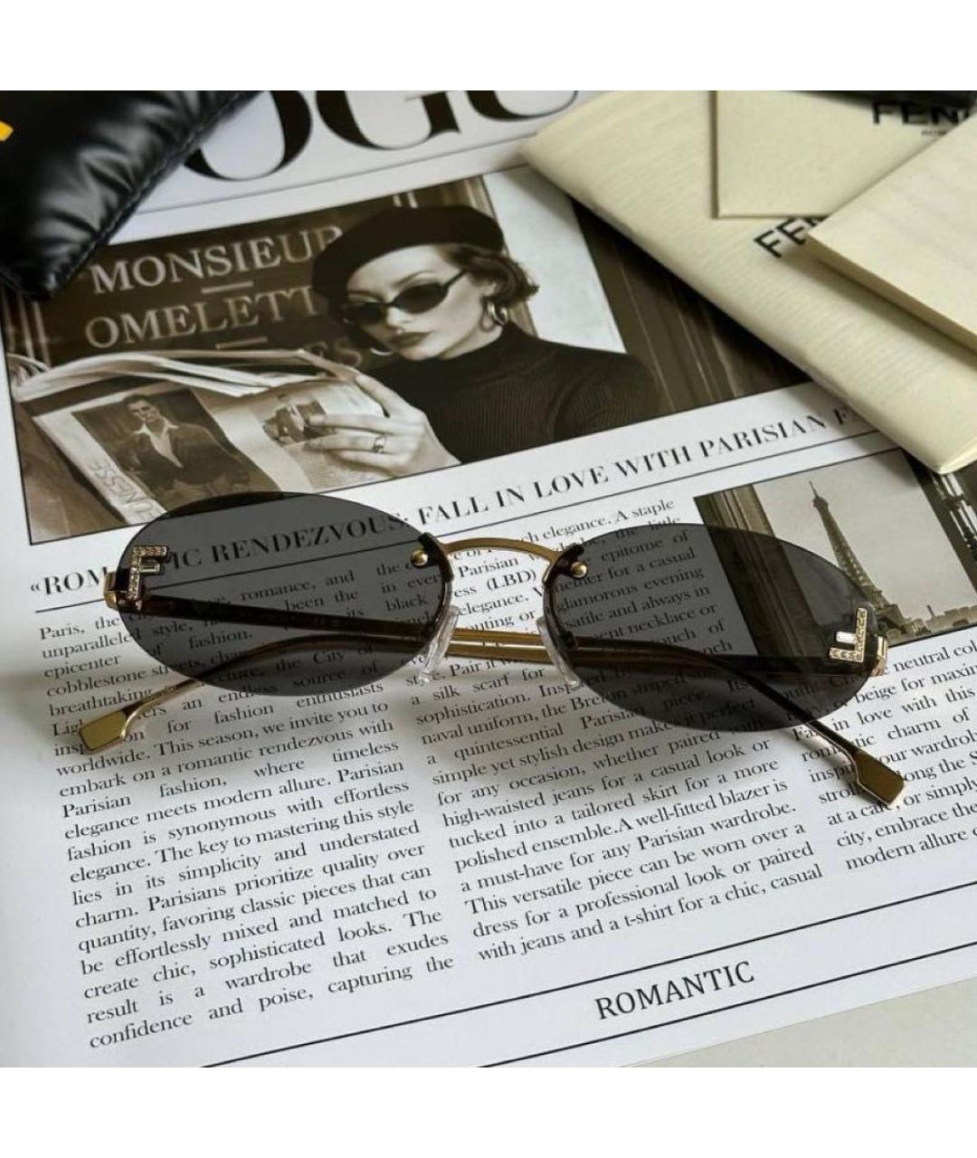 FENDI Золотые металлические солнцезащитные очки, фото 2