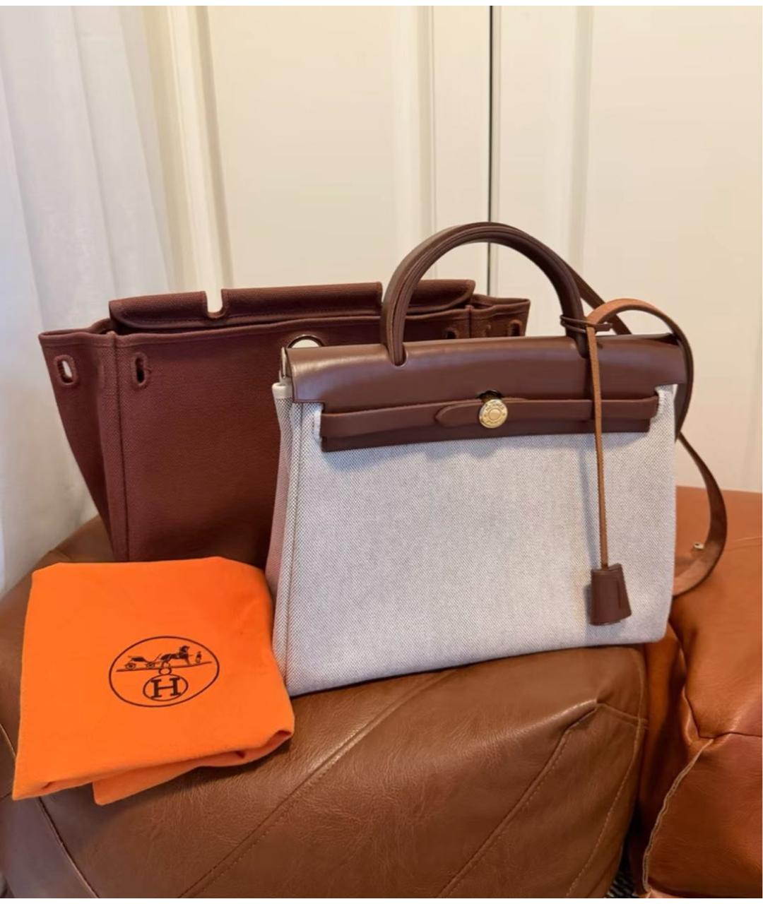 HERMES Бежевая тканевая сумка через плечо, фото 2