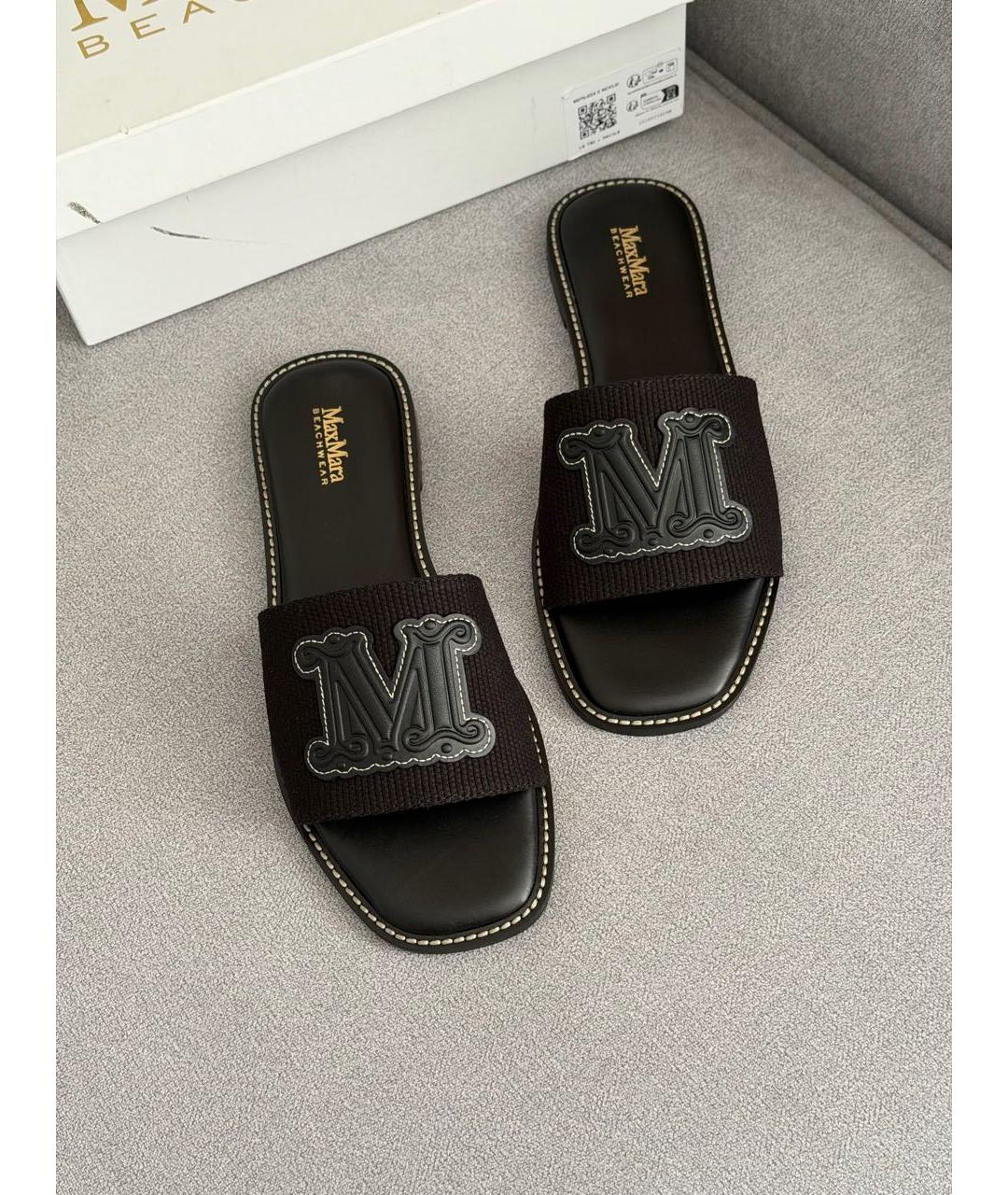 MAX MARA Черные кожаные шлепанцы, фото 3