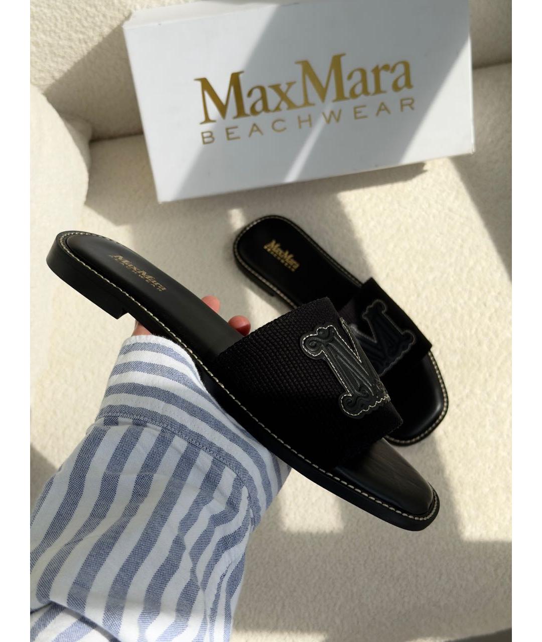 MAX MARA Черные кожаные шлепанцы, фото 5