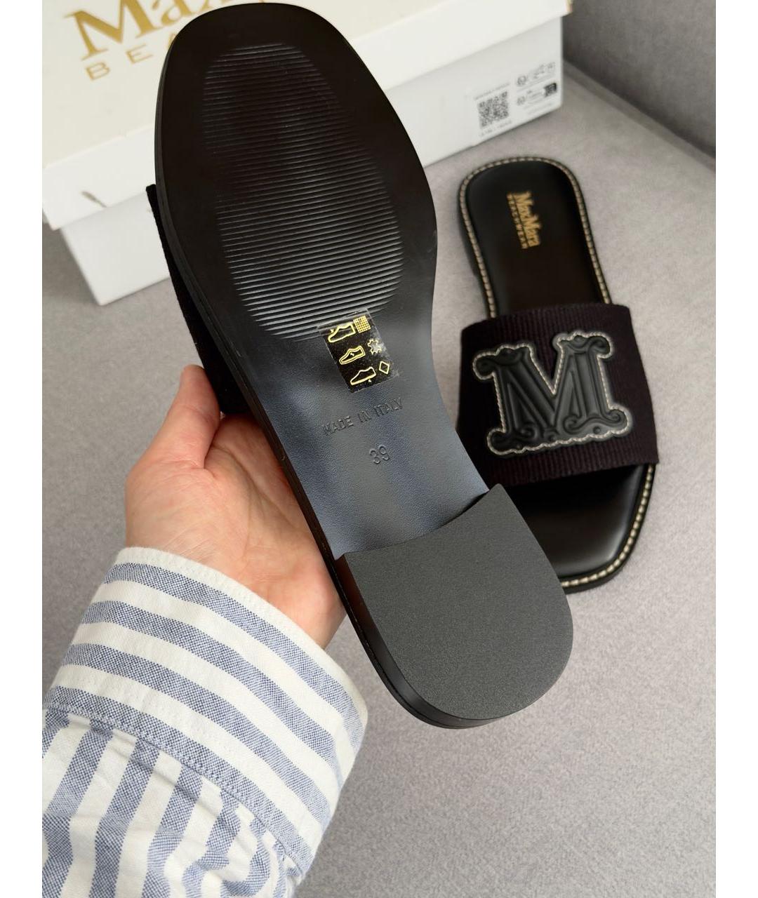 MAX MARA Черные кожаные шлепанцы, фото 6