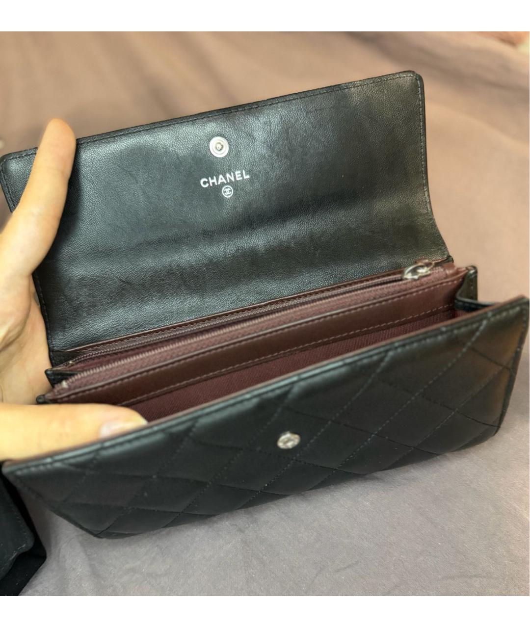 CHANEL Черный кожаный кошелек, фото 4
