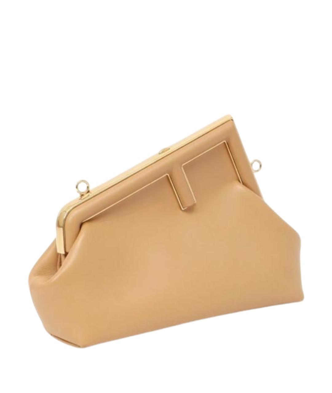 FENDI Бежевая кожаная сумка через плечо, фото 1