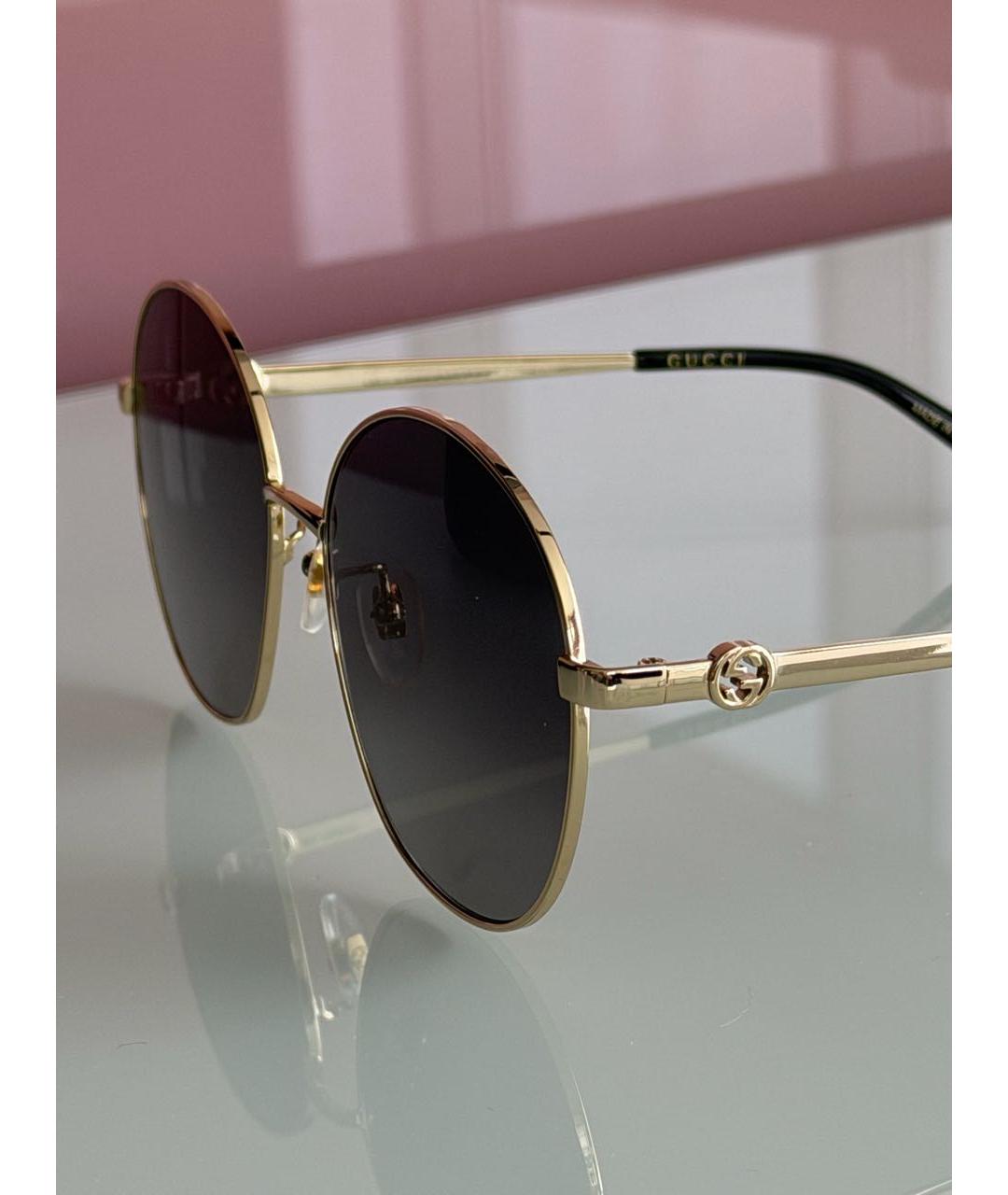 GUCCI Золотые металлические солнцезащитные очки, фото 3