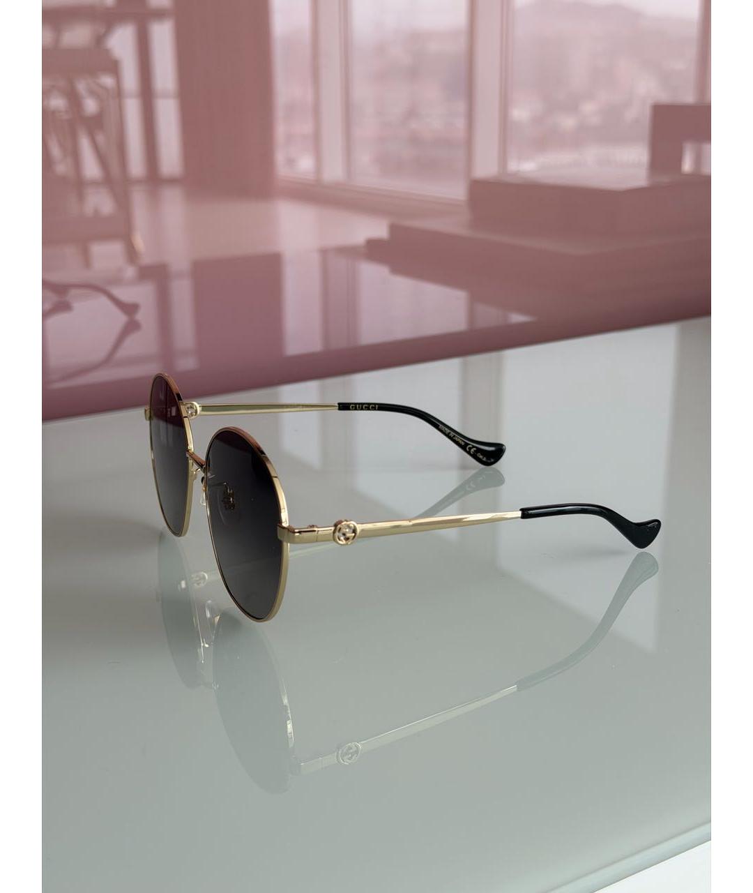 GUCCI Золотые металлические солнцезащитные очки, фото 2