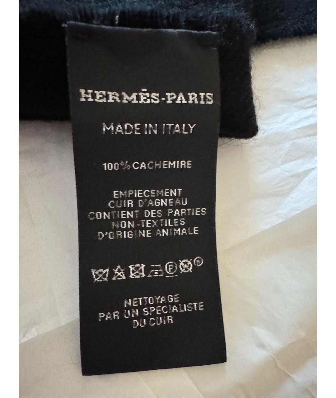HERMES Черный кашемировый шарф, фото 6
